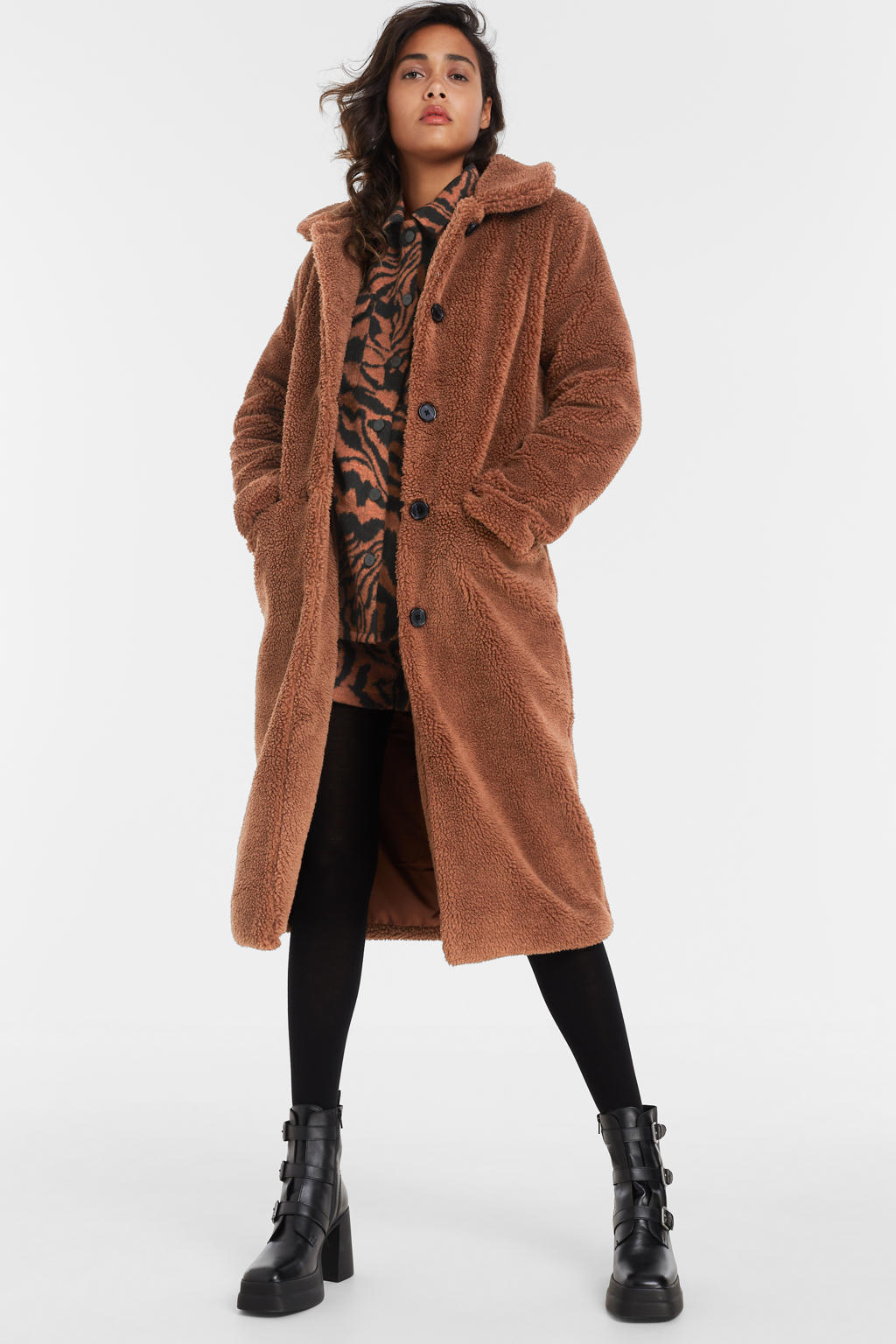 Another-Label teddy jas Moussy coat lichtbruin