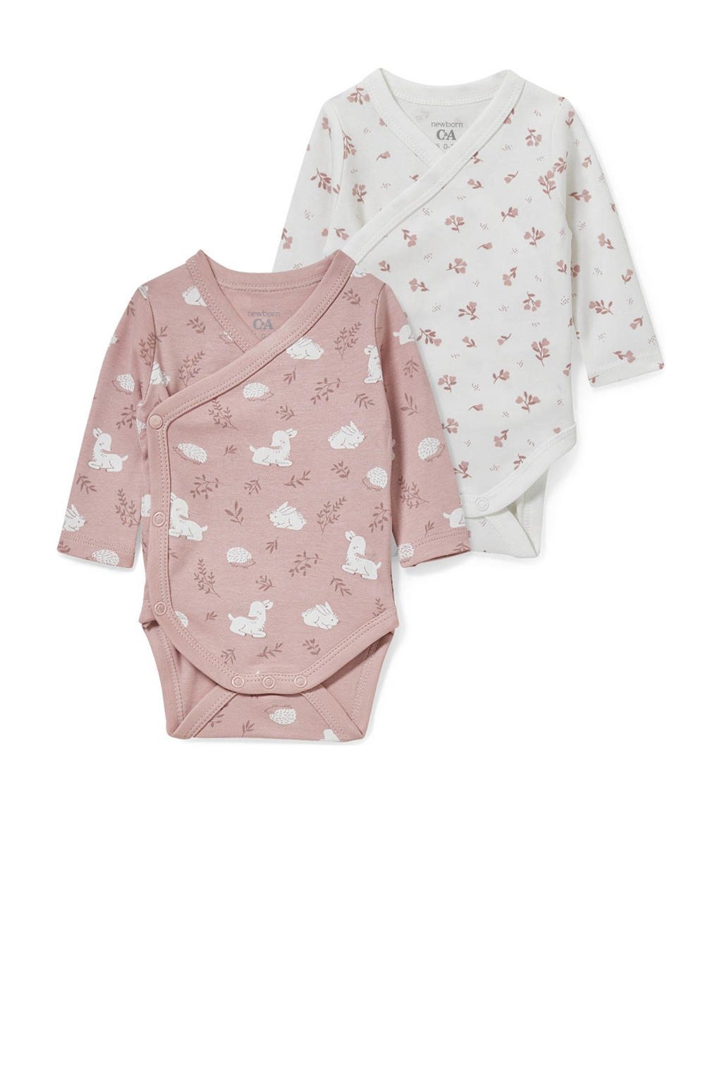 C&A Baby Newborn romper - set van 2 roze/wit
