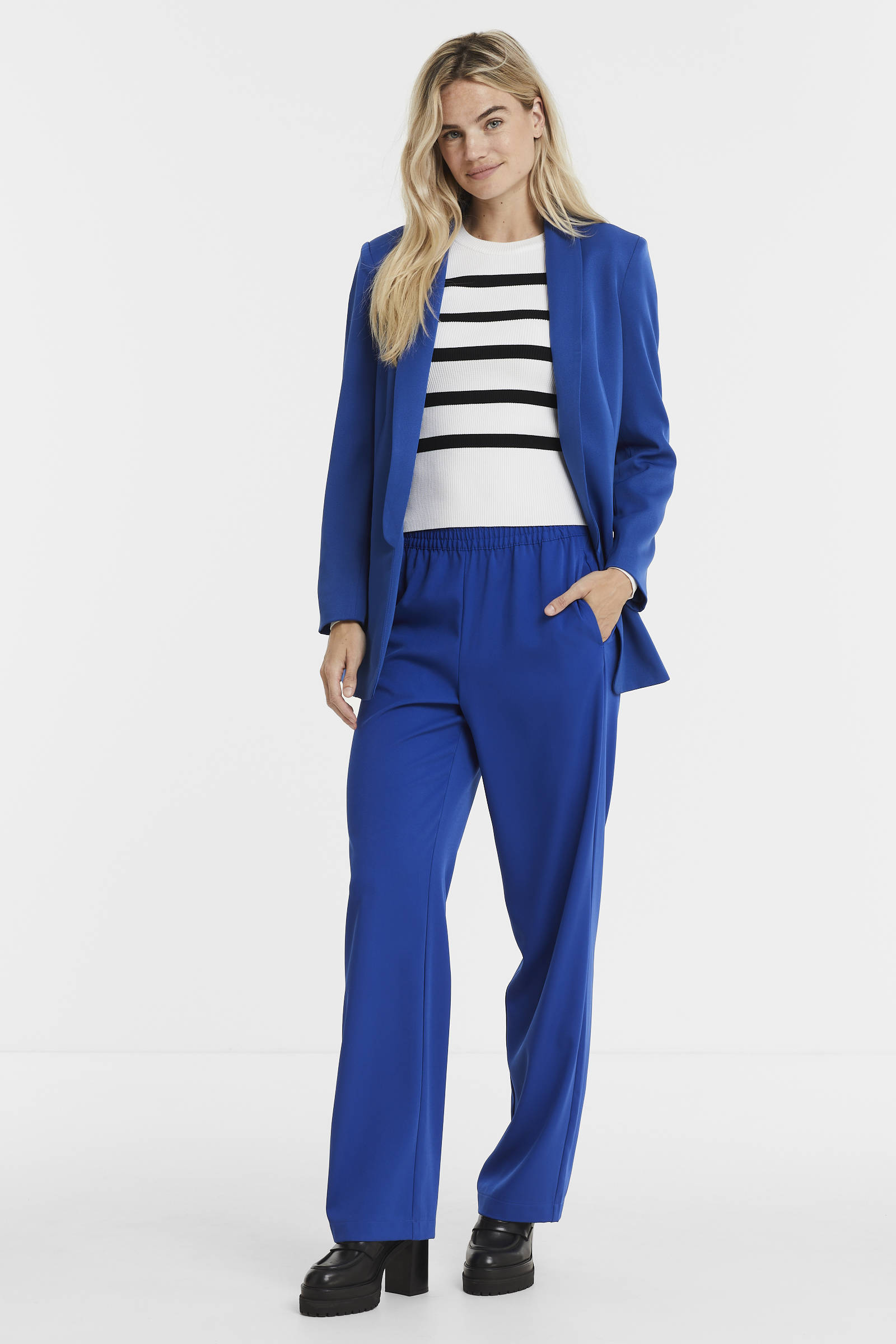 Vero Moda Unisex blazer donkerblauw-azuur gestreept patroon zakelijke stijl Mode Blazers Unisex blazers 