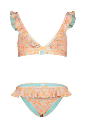 triangel bikini Bella met ruches oranje/roze/turquoise