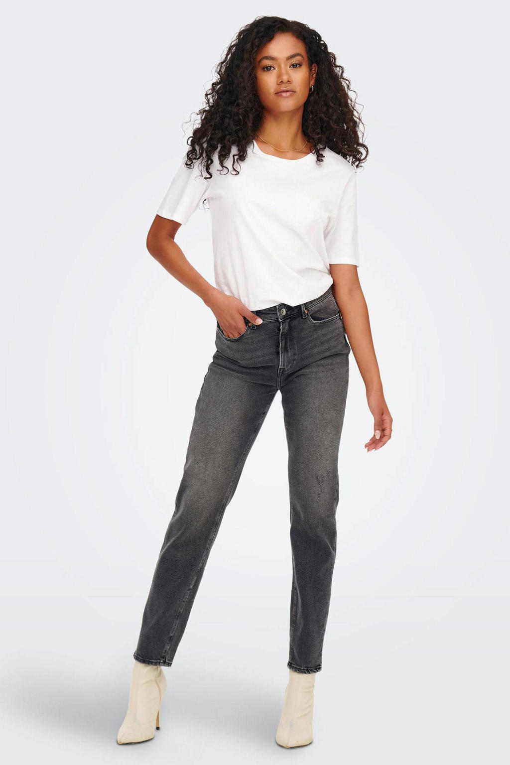 ONLY high waist cropped straight leg jeans ONLEMILY grijs
