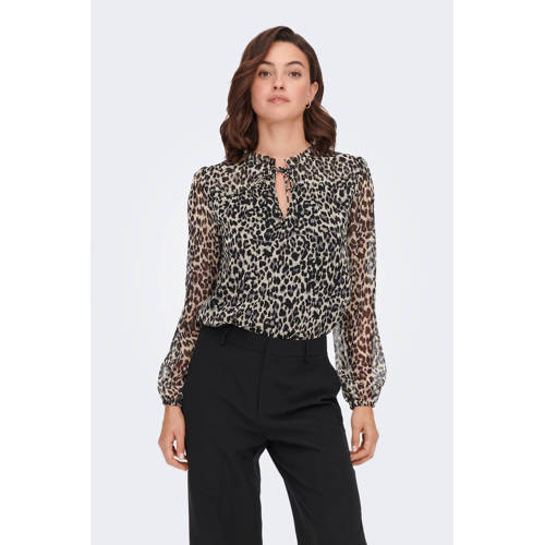 ONLY semi-transparante blouse ONLDITSY met dierenprint en ruches zwart afbeelding