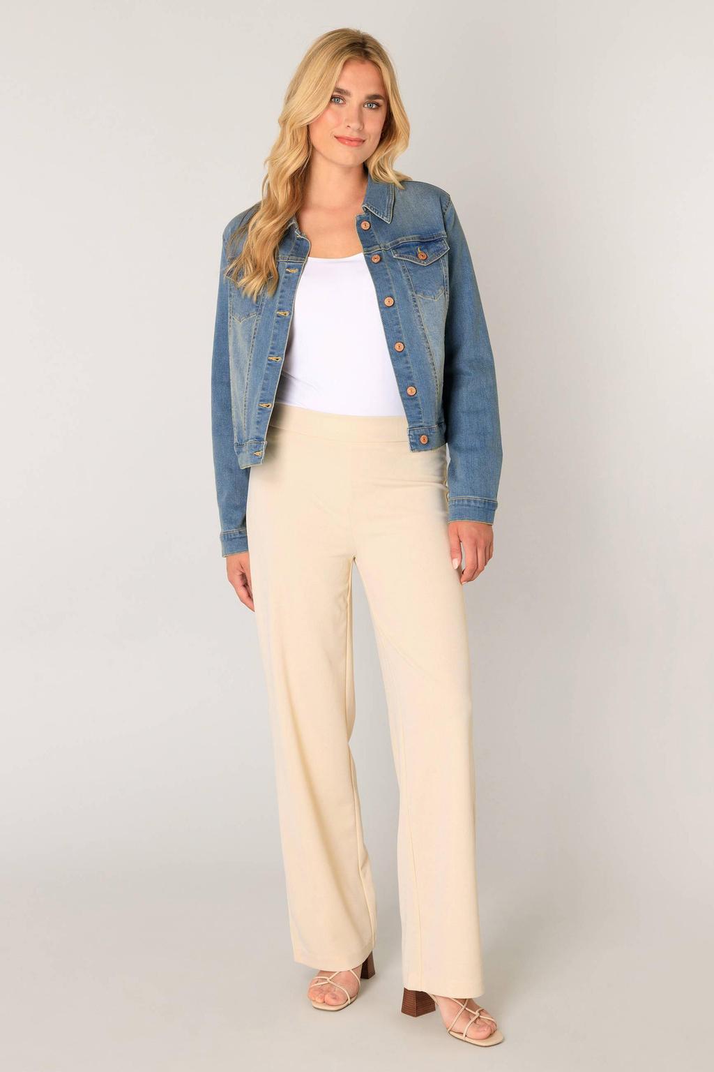 Dark blue denim dames Base Level spijkerjasje Yamil van denim met effen, lange mouwen, klassieke kraag en knoopsluiting