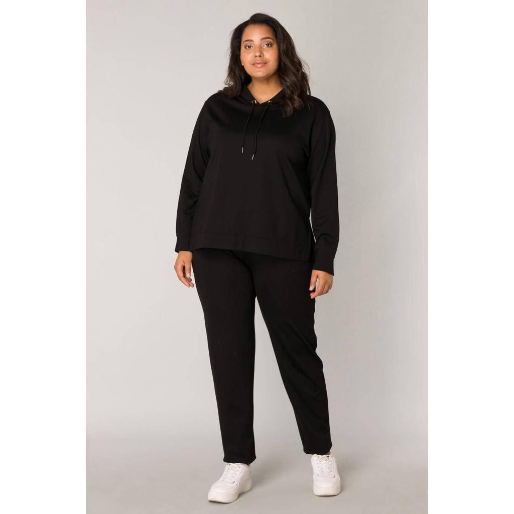 Zwarte dames Base Level Curvy sweater met effen, lange mouwen en V-hals