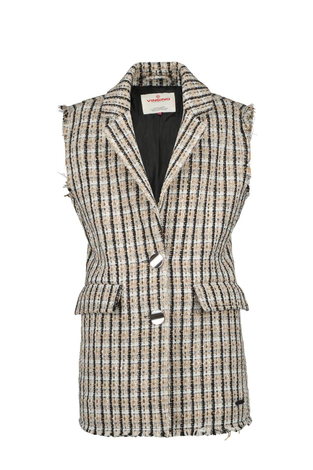 Vingino Geruit Gilet Tajra Zwart beige Wehkamp vingino-geruit-gilet-tajra-zwart-beige-wehkamp