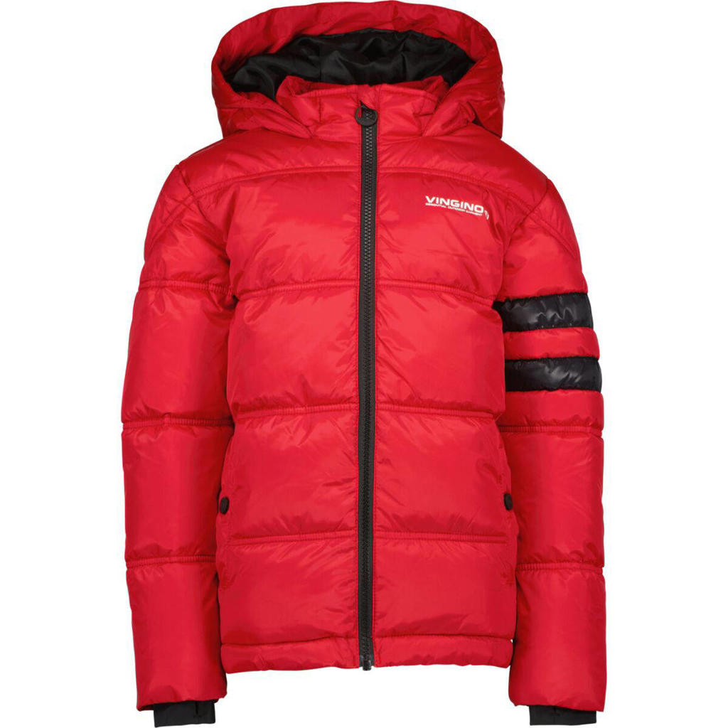 Rode jongens Vingino gewatteerde winterjas Taino van polyester met lange mouwen, capuchon en ritssluiting