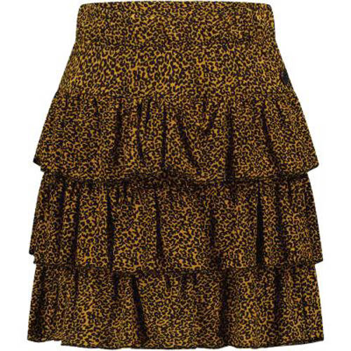 Like Flo rok met all over print en volant bruin afbeelding