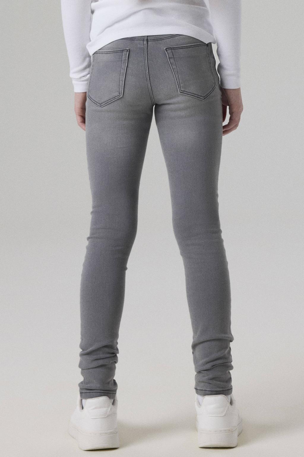 Lichtgrijze meisjes NAME IT skinny jeans van stretchdenim met regular waist, rits- en knoopsluiting en effen