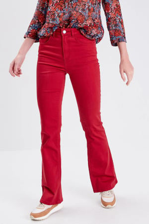 high waist flared jeans rood