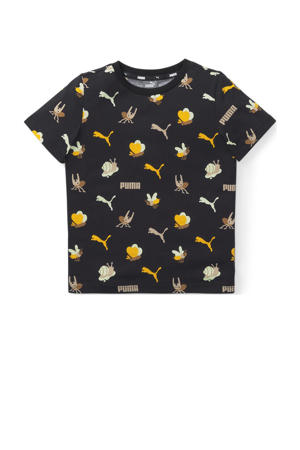 T-shirt met all over print zwart/geel/beige