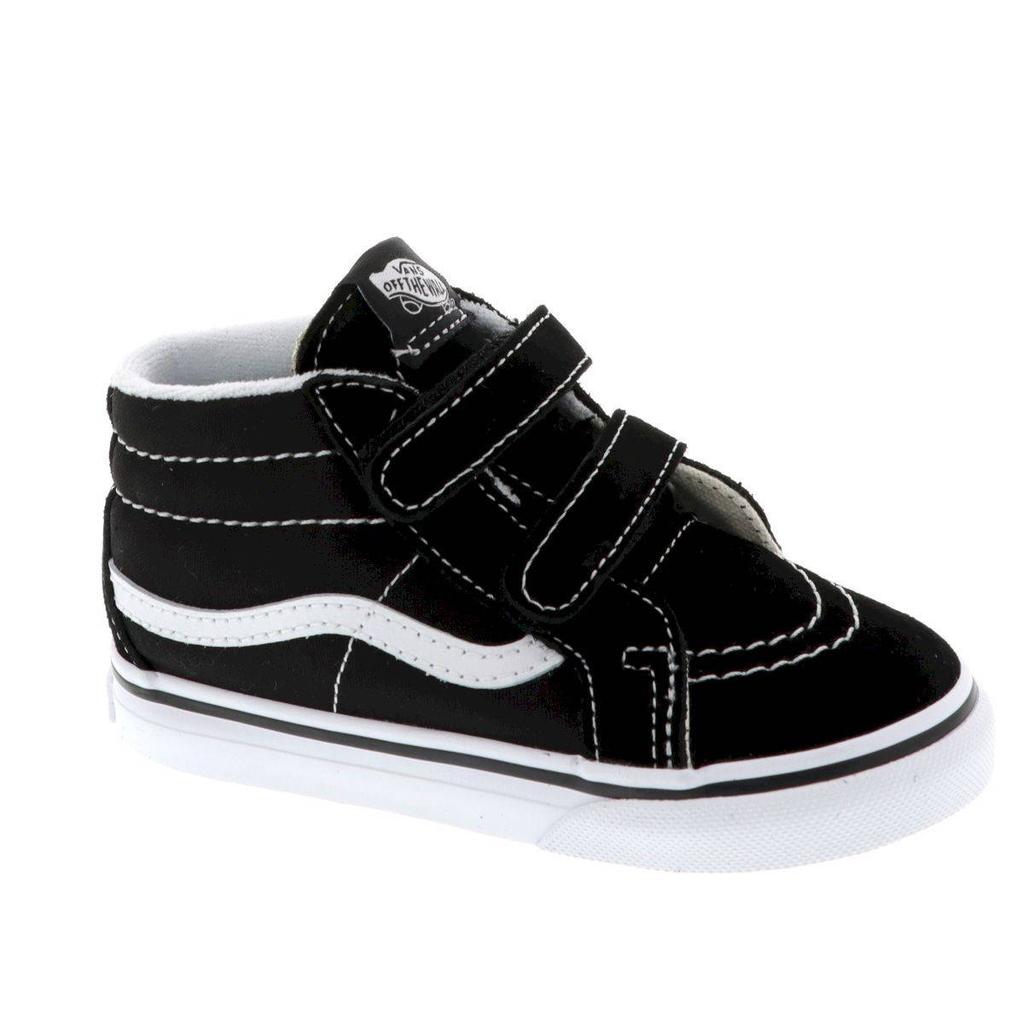 Zwart en witte jongens en meisjes Vans SK8-Mid Reissue V sneakers van leer met klittenband