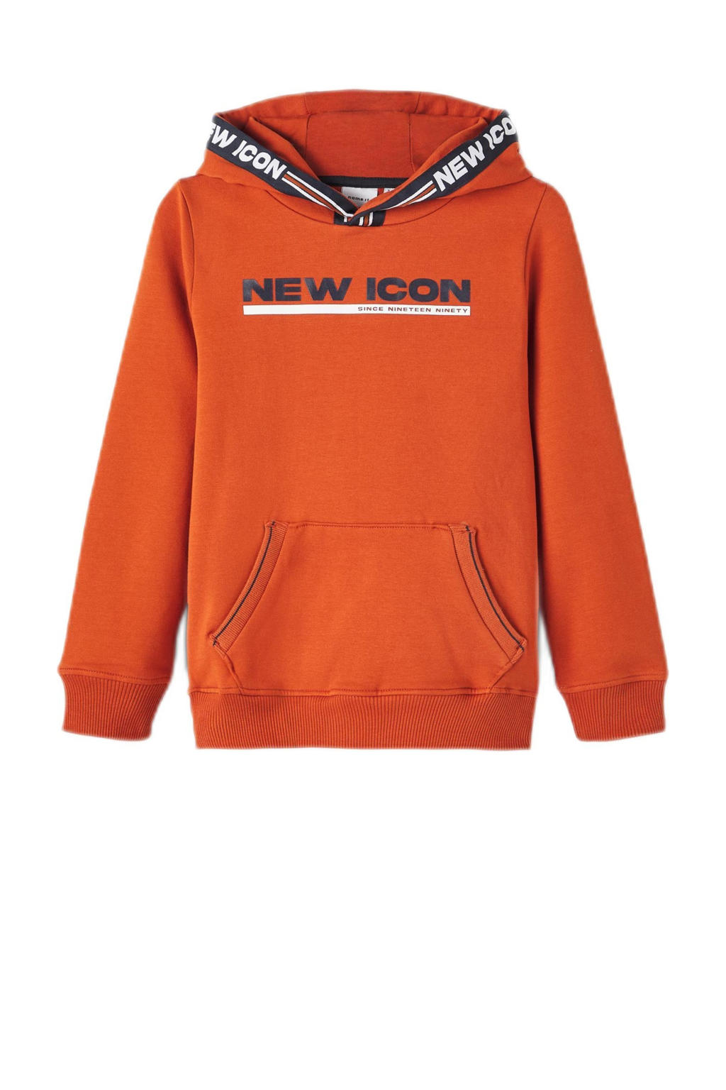 Oranje jongens NAME IT hoodie van duurzame sweatstof met printopdruk, lange mouwen en capuchon