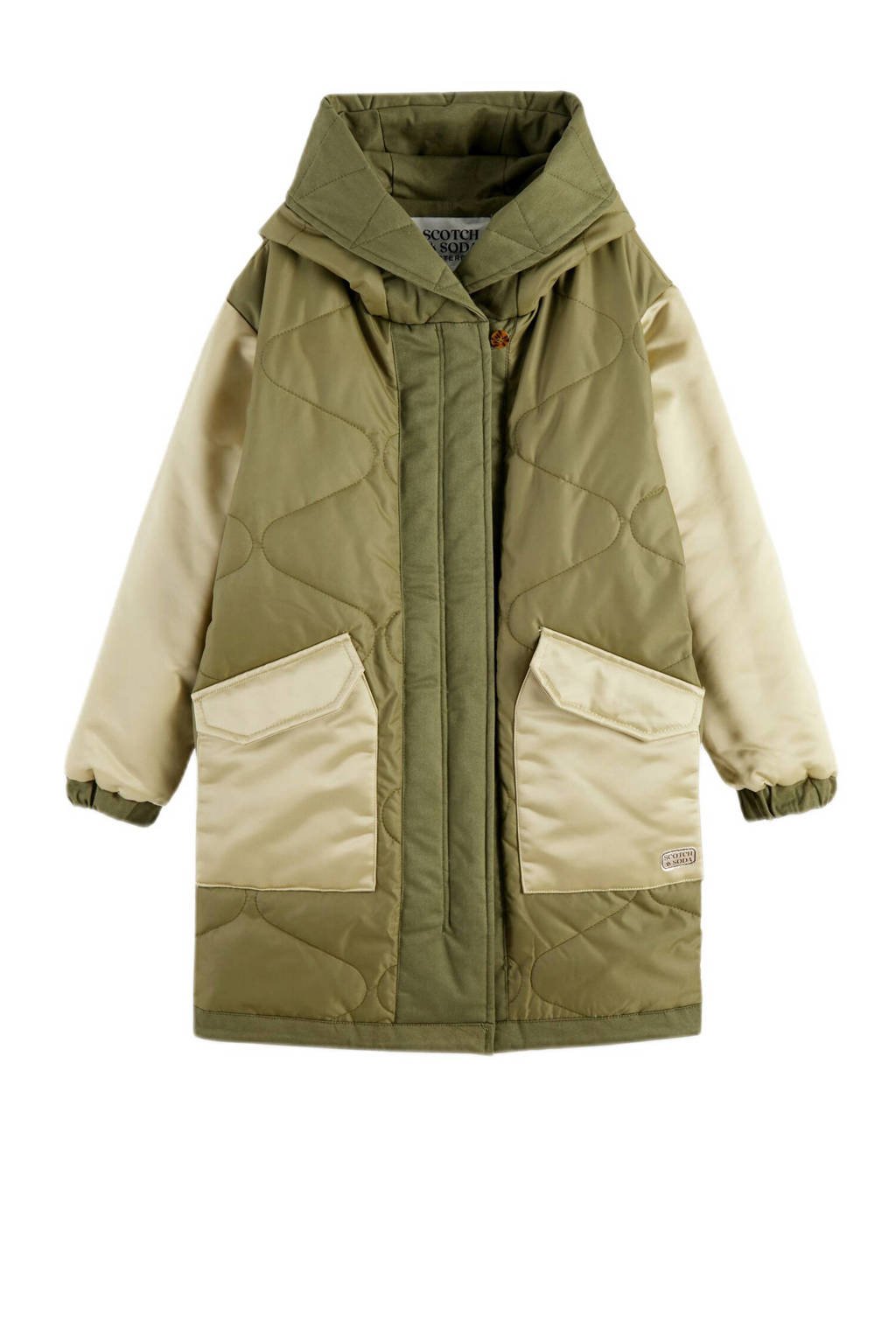Scotch Soda reversible gewatteerde winterjas army groen/beige