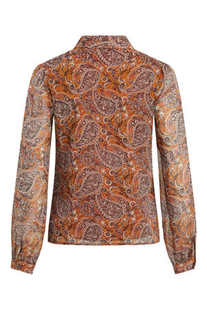 semi-transparante blouse VIFALIA met paisleyprint bruin