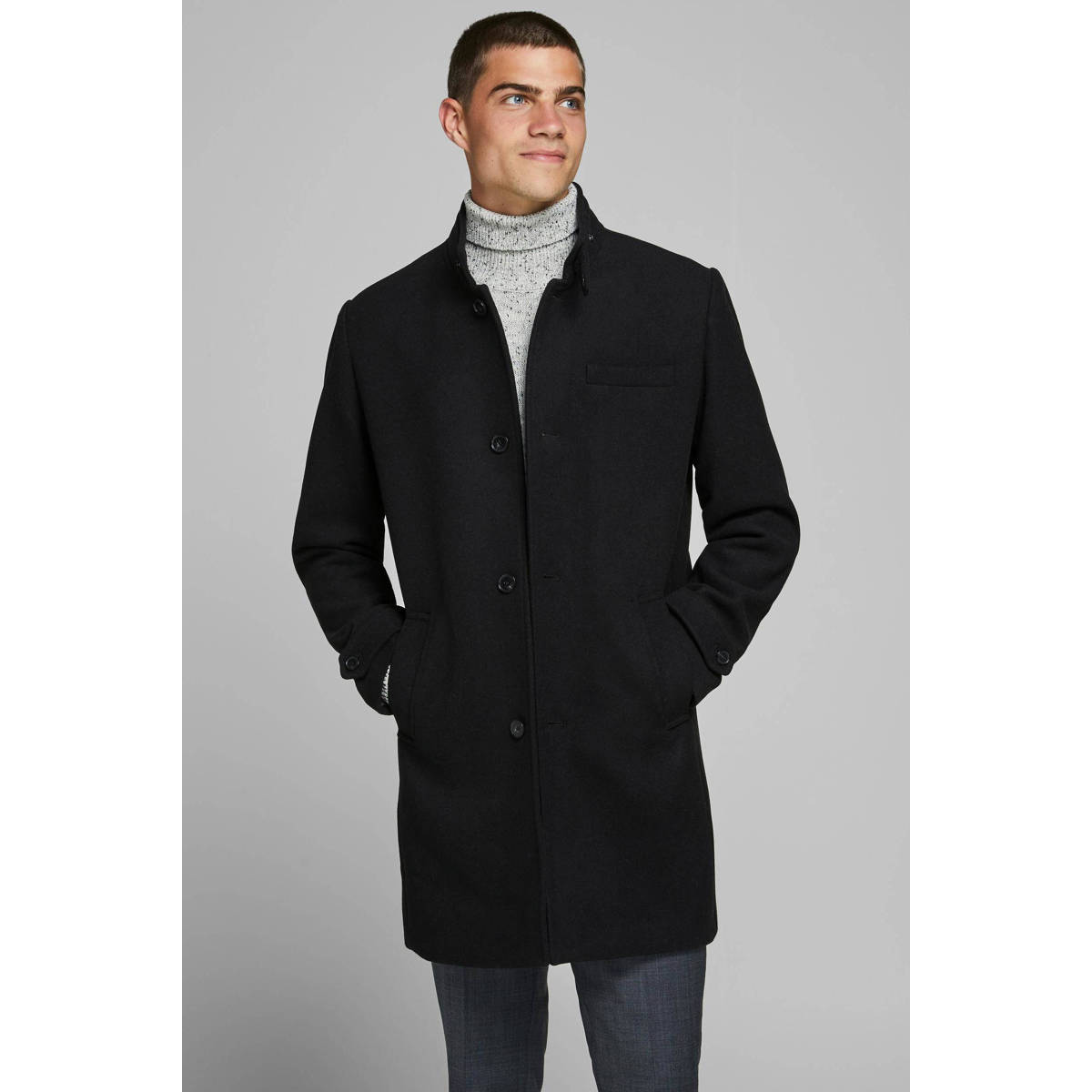 Jack & jones Zwarte Wollen Jas PS Black Heren