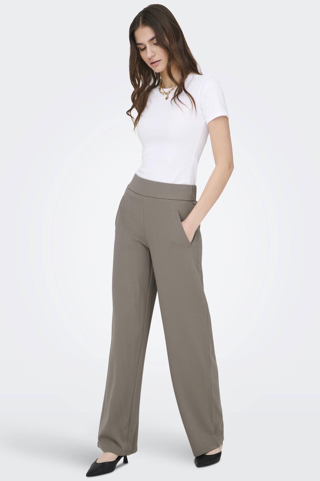 Taupe dames JDY high waist wide leg broek met elastische inzet en effen