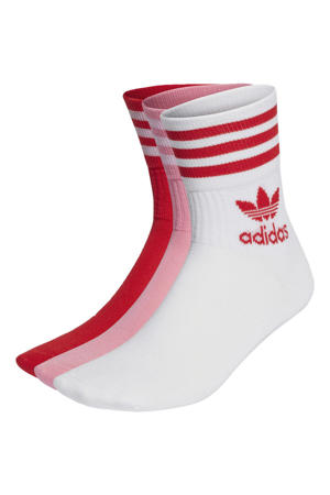 sokken Mid Cut (set van 3) wit/roze/rood