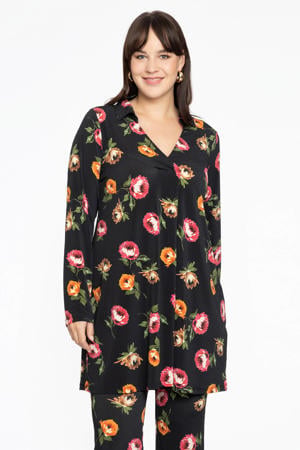 Travelstof gebloemde blouse zwart