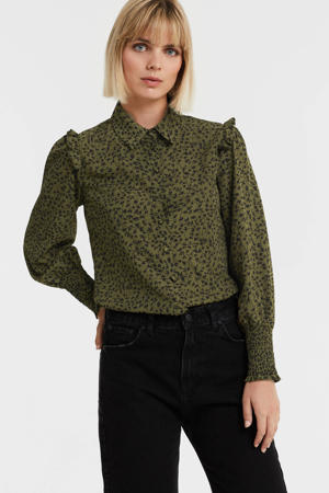 blouse met all over print groen
