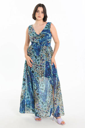 maxi A-lijn jurk met all over print blauw
