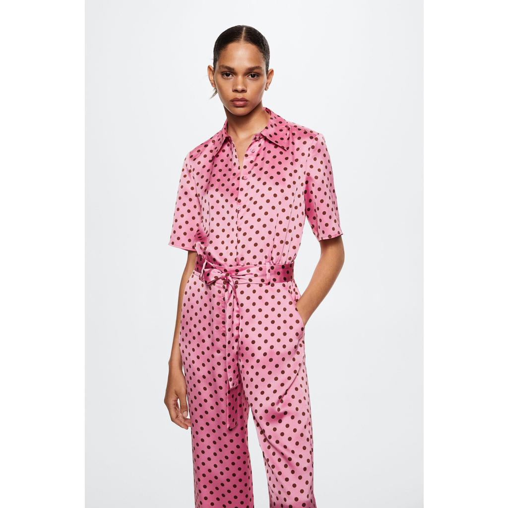 Mango jumpsuit in satijn met stippen roze wehkamp