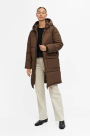 thumbnail: Bruine dames OBJECT winterjas van polyester met lange mouwen, capuchon en ritssluiting