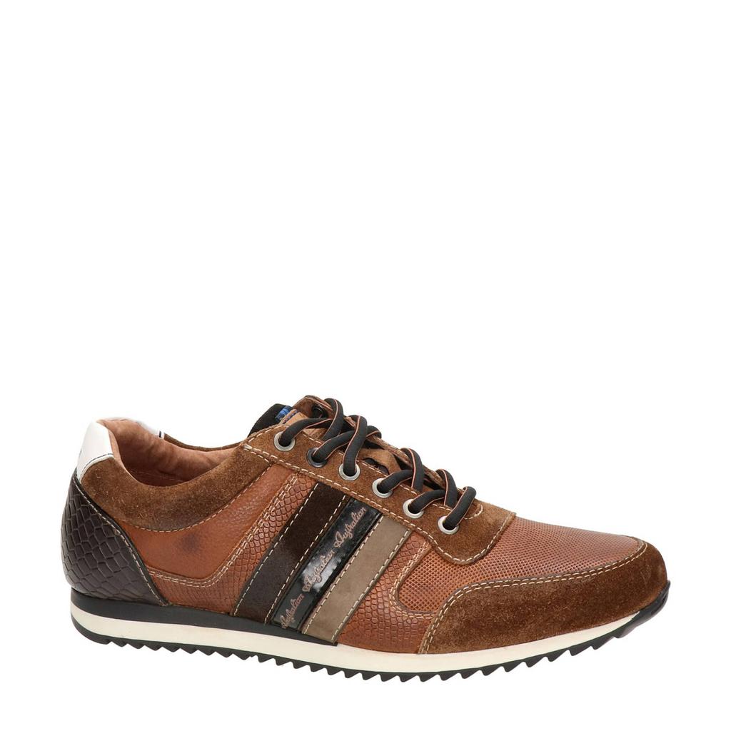 Cognackleurige heren Australian Camaro leren sneakers met veters