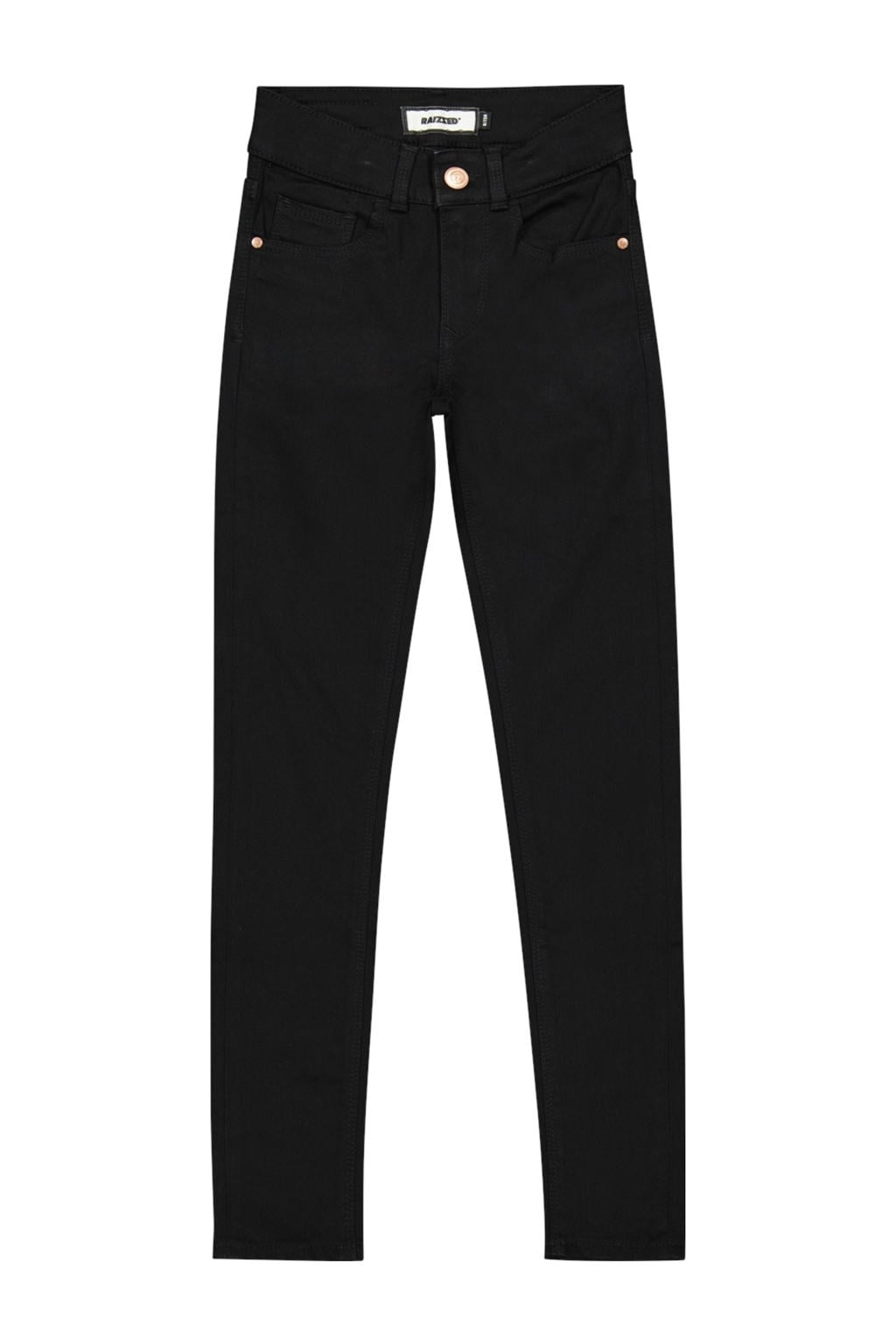 Zwarte meisjes Raizzed skinny jeans van stretchkatoen met regular waist, rits- en knoopsluiting en effen