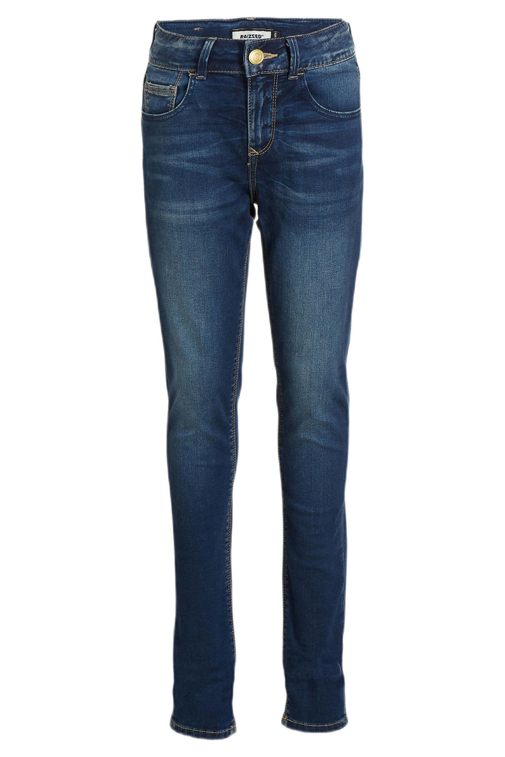 Dark blue denim meisjes Raizzed skinny jeans Chelsea van stretchdenim met regular waist, rits- en knoopsluiting en effen