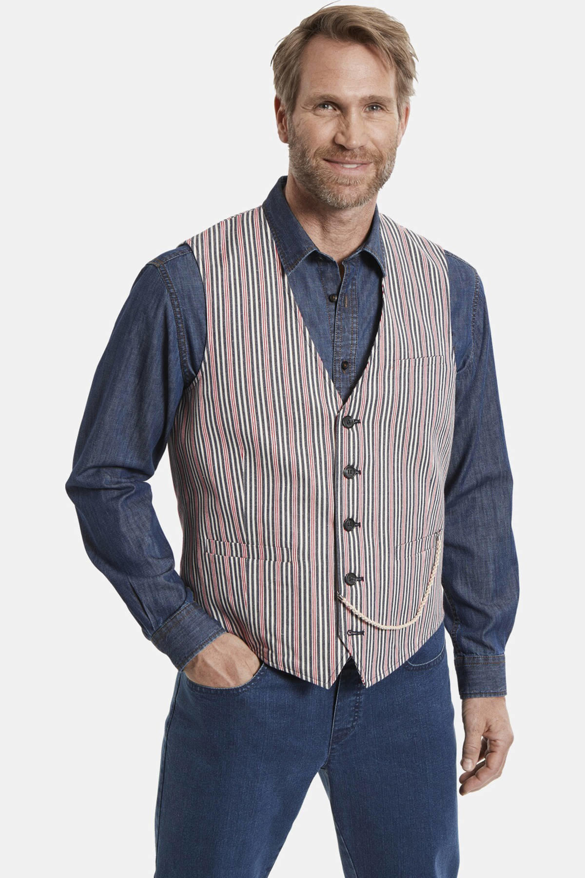 Jan Vanderstorm Heren Gestreept Overhemd Perttu Blue, 4xl (xxxxl) - 49/50