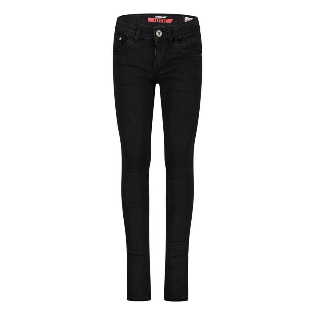 Black denim meisjes Vingino skinny jeans van stretchdenim met slim fit, low waist en effen