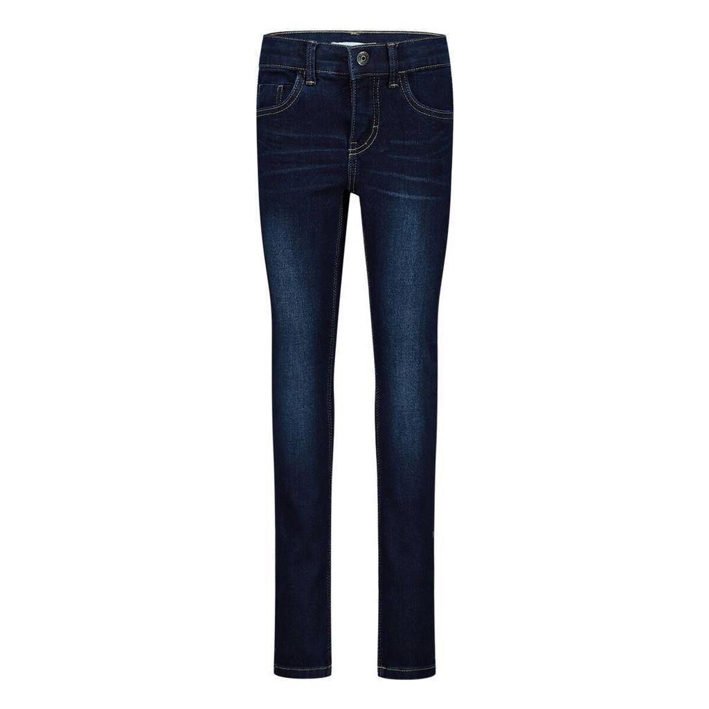 Dark blue denim jongens NAME IT skinny jeans dark blue van stretchdenim met rits- en haaksluiting en effen