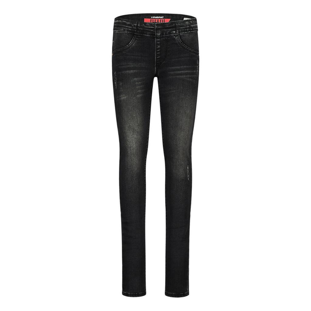 Black denim meisjes Vingino skinny jegging van stretchdenim met regular waist, rits- en drukknoopsluiting en effen