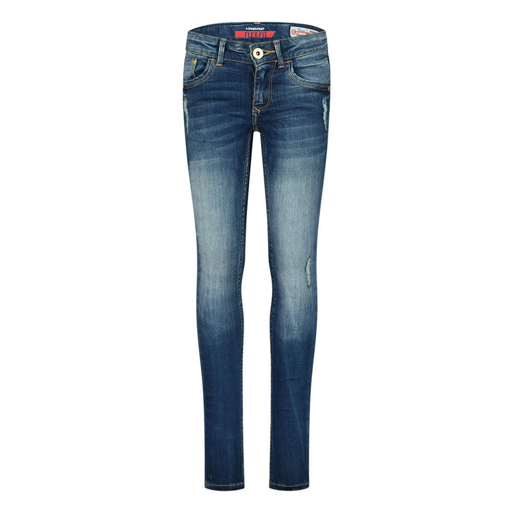Medium blue denim meisjes Vingino skinny jeans van stretchdenim met slim fit, low waist en effen