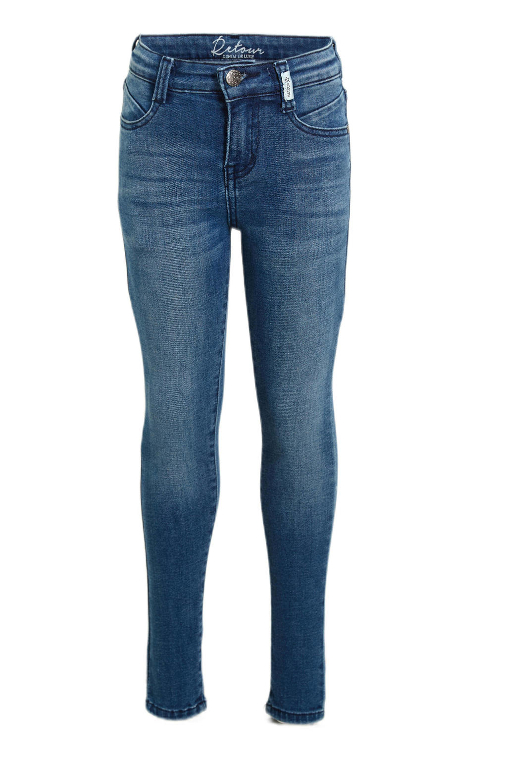 Medium blue denim meisjes Retour Jeans super skinny jeans van stretchdenim met regular waist, rits- en drukknoopsluiting en effen