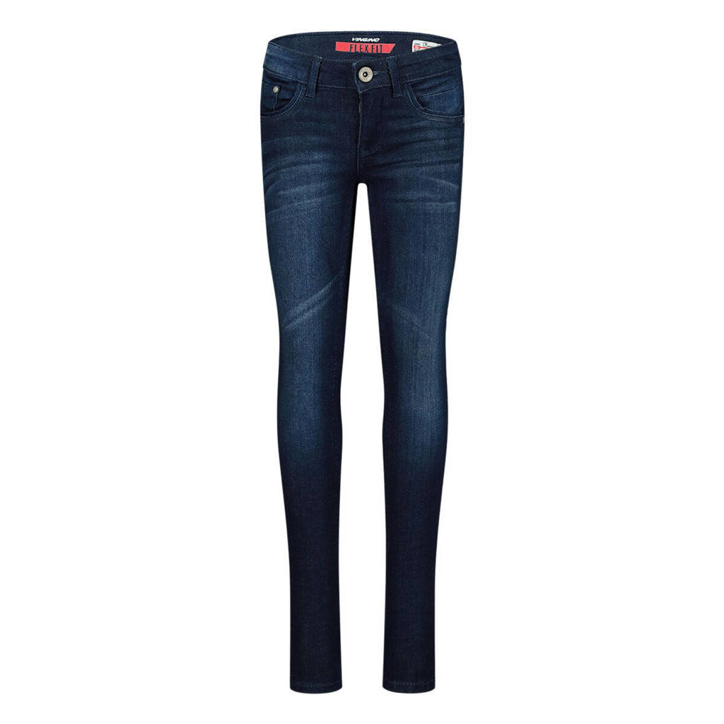 Dark blue denim meisjes Vingino slim fit jeans Bernice met low waist en effen