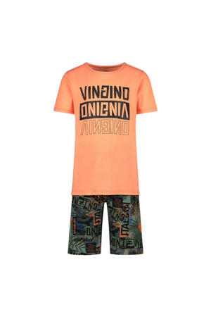 shortama met all over print oranje/army
