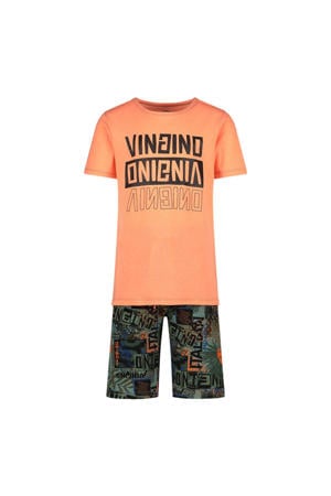 shortama met all over print oranje/army
