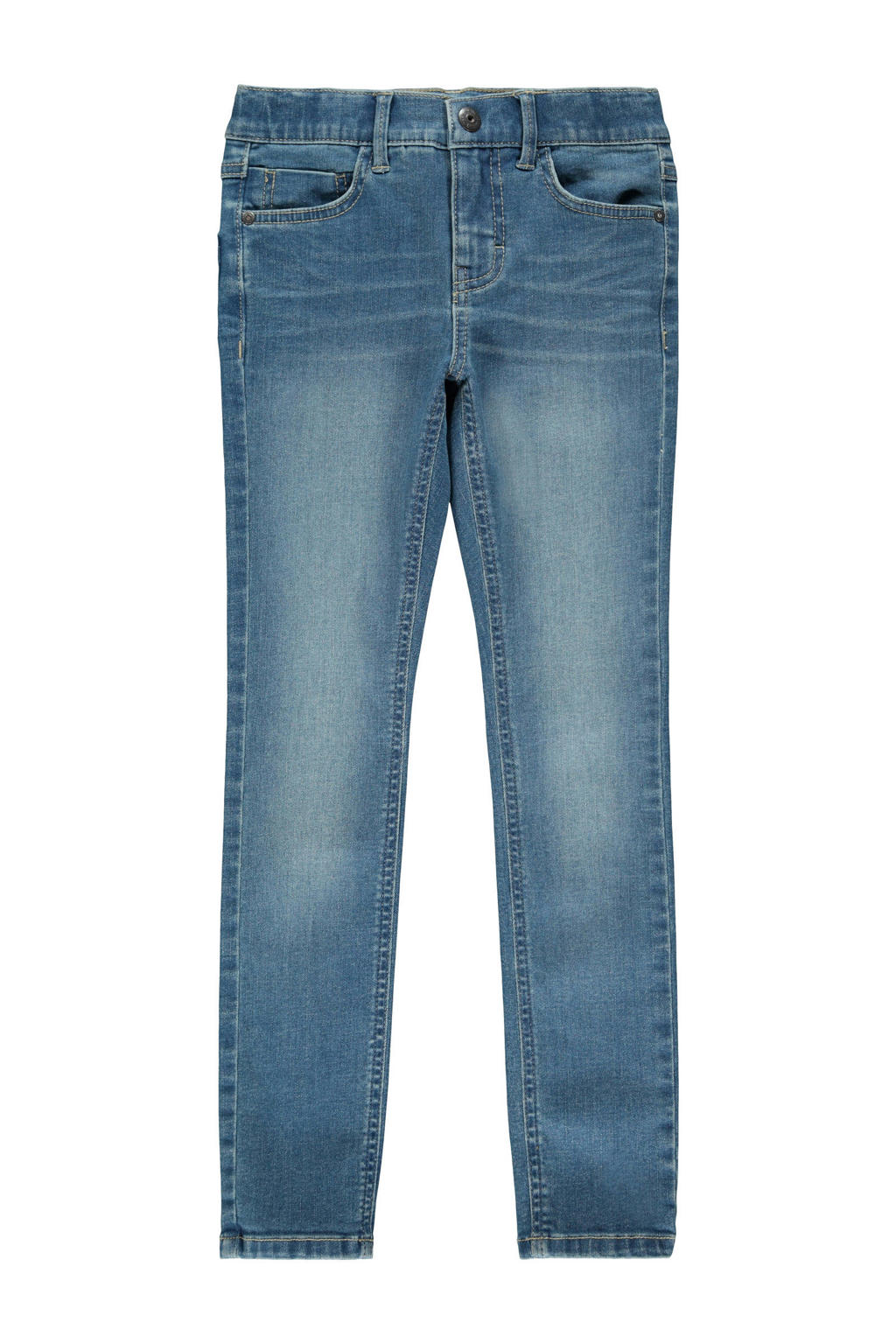 Medium blue denim jongens NAME IT skinny jeans van stretchdenim met regular waist, rits- en haaksluiting en effen