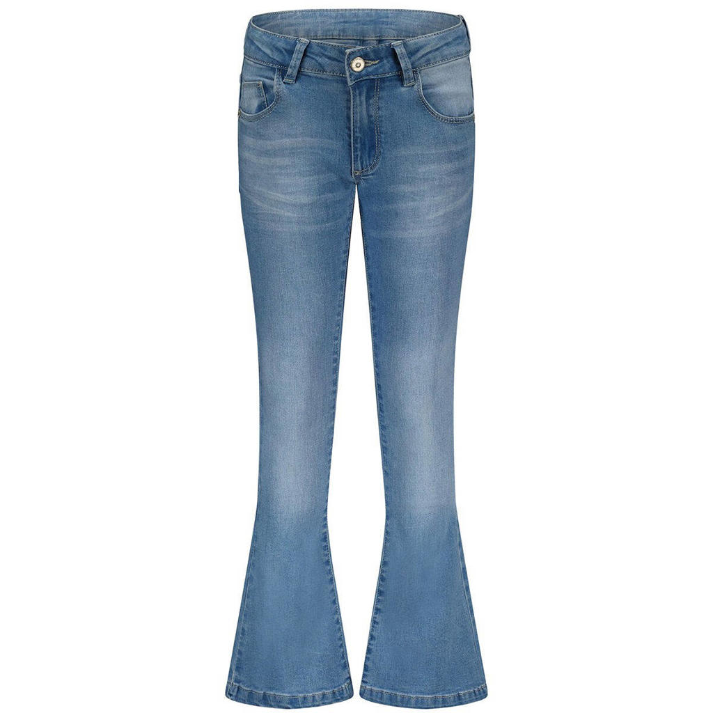 Stonewashed meisjes Moodstreet flared jeans van stretchdenim met regular waist, rits- en haaksluiting en effen