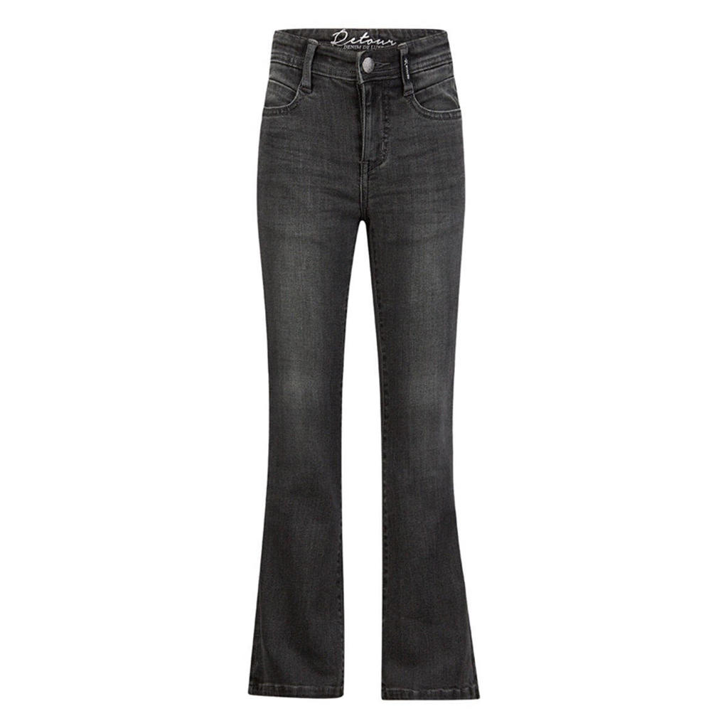 Grey denim meisjes Retour Jeans high waist flared jeans van stretchdenim met rits- en drukknoopsluiting en effen