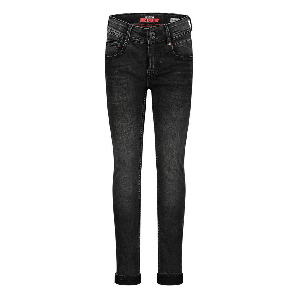 Black denim jongens Vingino skinny jeans van stretchdenim met regular waist, rits- en drukknoopsluiting en effen