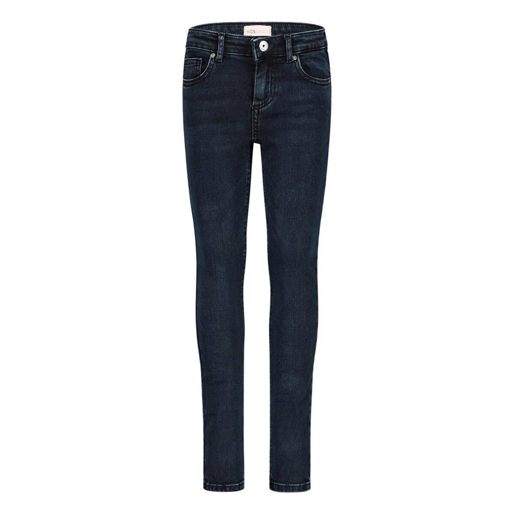 Dark blue denim meisjes ONLY high waist skinny jeans blue black van stretchdenim met rits- en drukknoopsluiting en effen