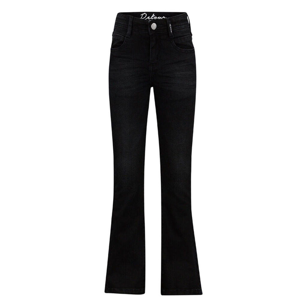 Black denim meisjes Retour Jeans high waist flared jeans black van stretchdenim met rits- en drukknoopsluiting en effen