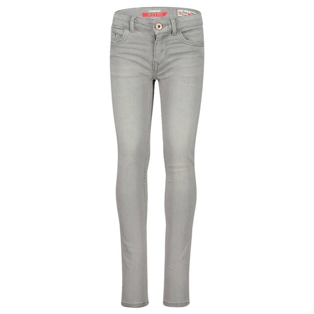 Grijze meisjes Vingino skinny jeans van katoen met regular waist, knoopsluiting en effen