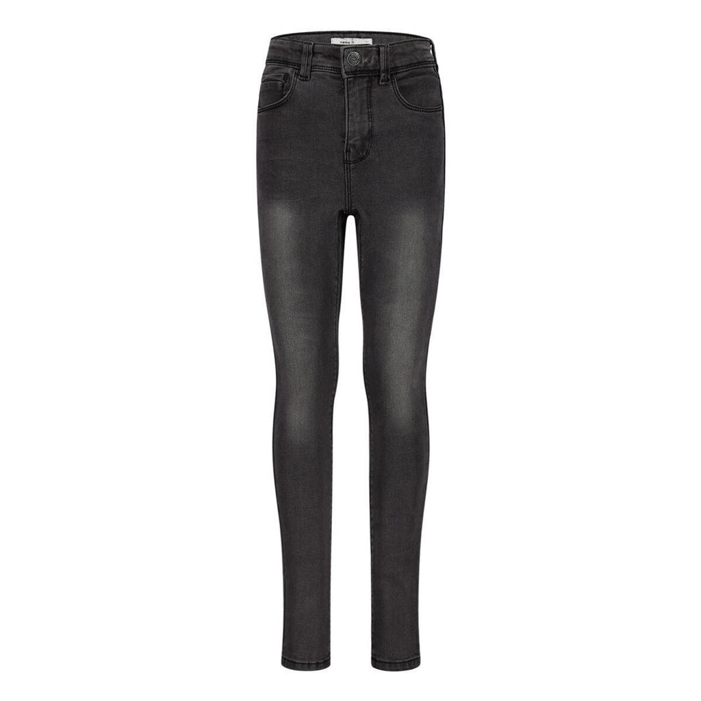 Grey denim meisjes NAME IT high waist skinny jeans van stretchdenim met rits- en haaksluiting en effen