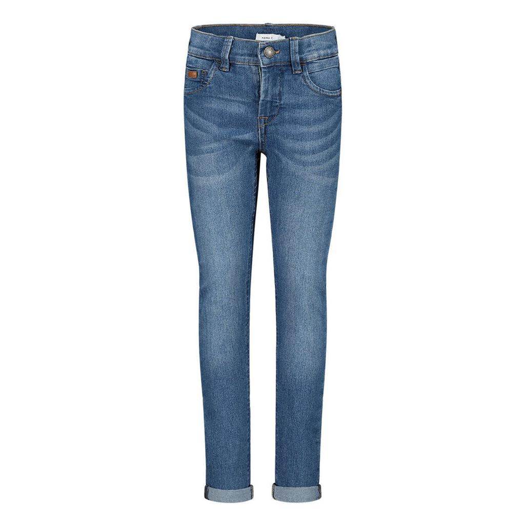 Medium blue denim jongens NAME IT skinny jeans van stretchdenim met regular waist, rits- en haaksluiting en effen