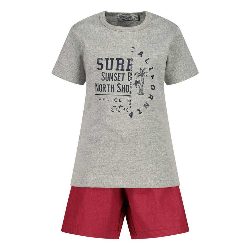 Dirkje T-shirt + korte broek grijs melange/rood