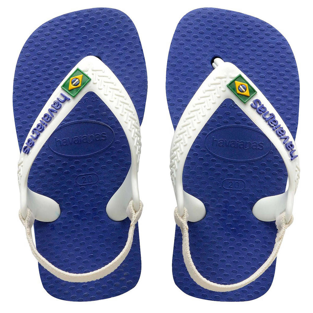 Wit en blauwe meisjes Havaianas teenslippers met hielbandje van rubber