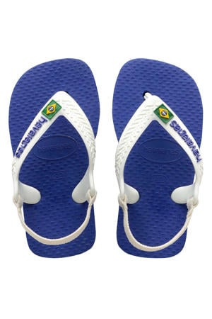 teenslippers met hielbandje wit/blauw